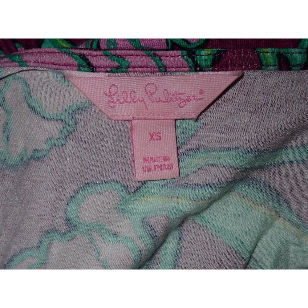 Lilly Pulitzer Womens Floral Faux Wrap Dress Pink Green V-Neck Short Sleeve XS